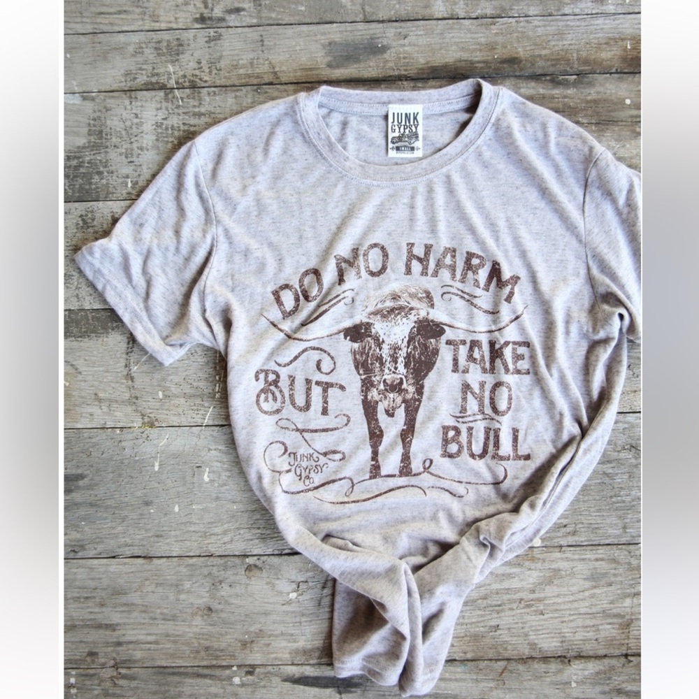 Junk gypsy do no harm but take no bull grey tshirt
